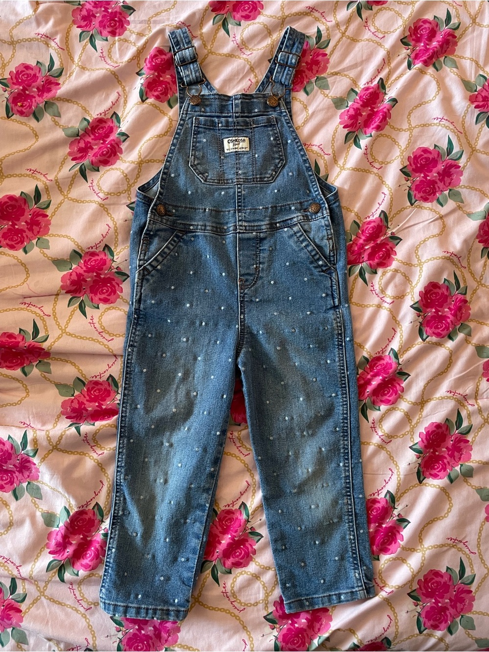Kids polka dot -Accent Blue Denim Overalls